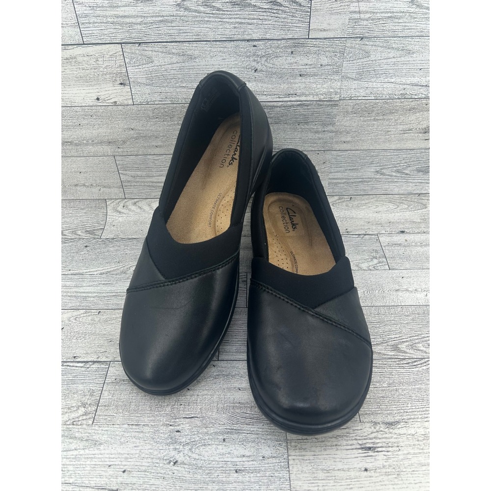 Clarks Collection Womens Black Leather Slip On Casual Comfort Loafer Shoes US 9W